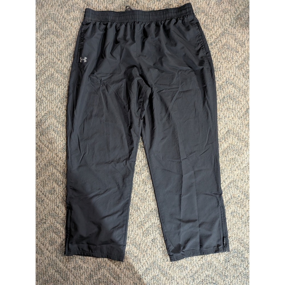 Under Armour Mens 3XL HeatGear Track Pants Black Mesh Lined Zipper Ankle Loose